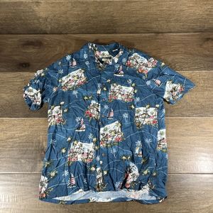 Batik Bay Shirt Men's Large Blue USA Flag Camp Button Up Short Sleeve